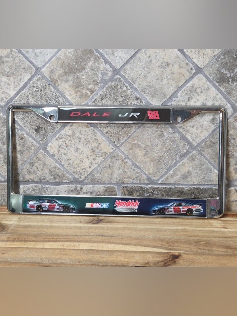 Dale Jr. License Plate Frame with NASCAR Graphics - Black & Red New